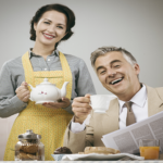 1950s style couple having breakfast